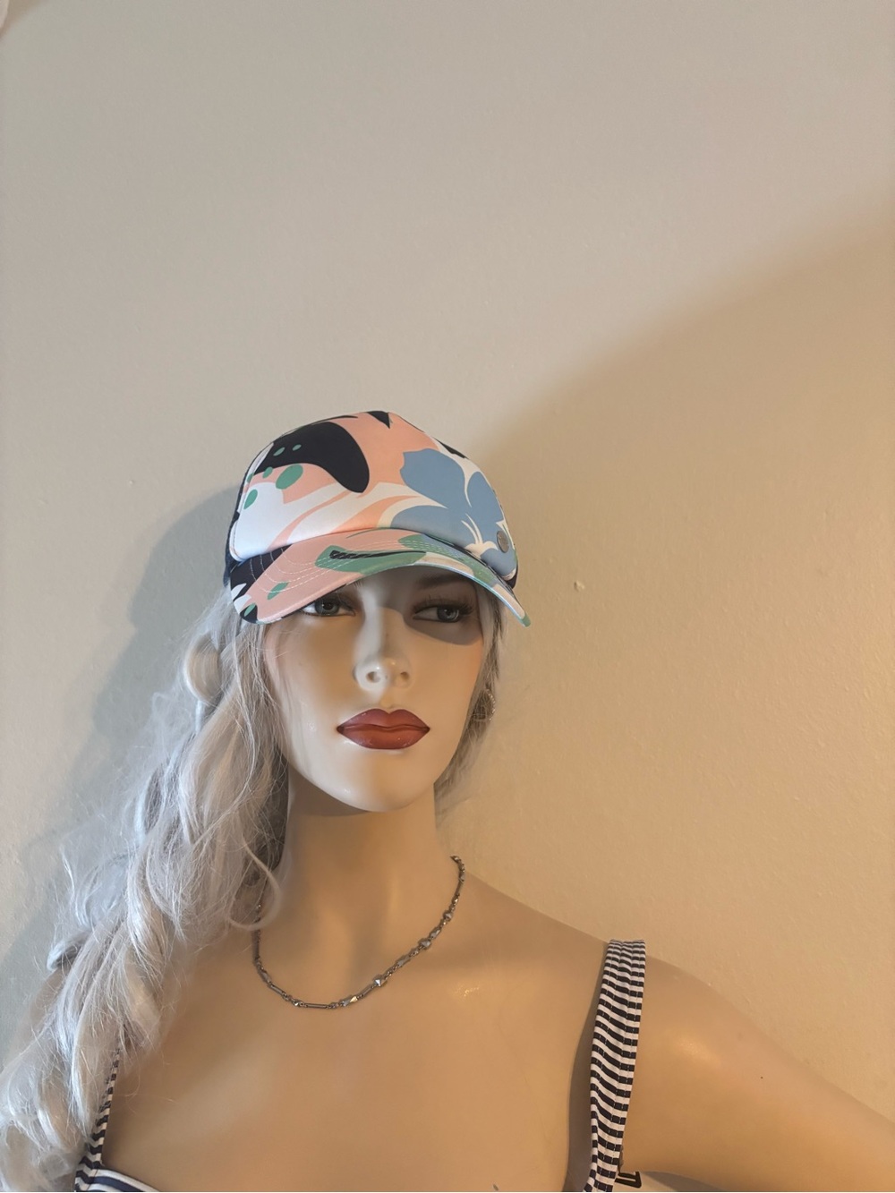 Roxy Floral Print Trucker Hat in Pink, Blue & Black